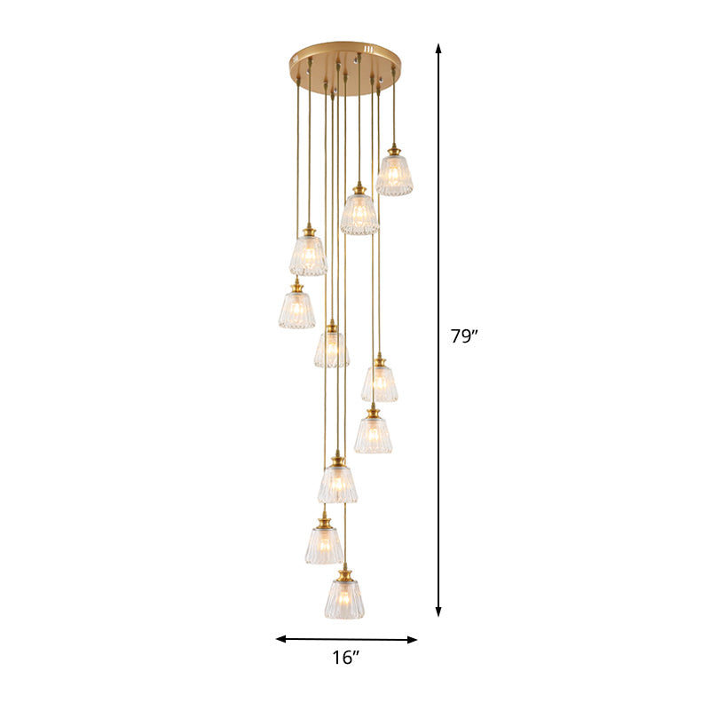 Contemporary 10-Head Crystal Gold Pendant Lamp Fixture