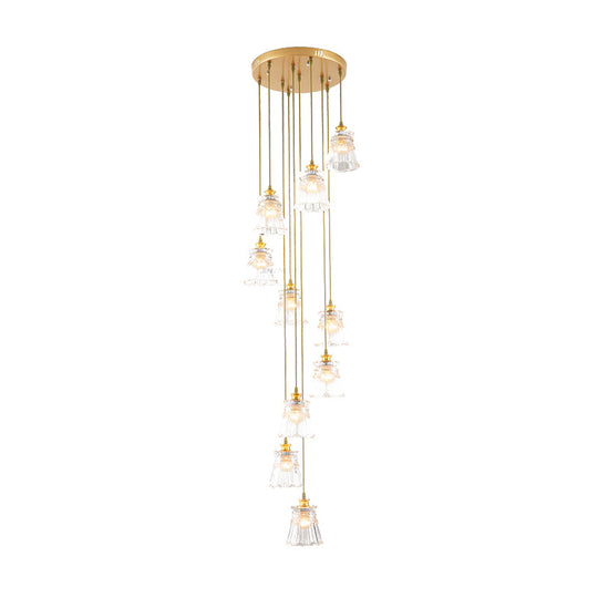 10-Bulb Crystal Suspension Lamp with Contemporary Gold Spiral Stair Design - Multiple Hanging Lights
