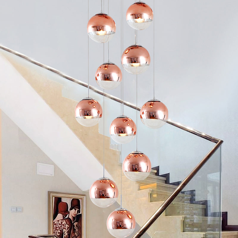 Minimalist Metal 10-Light Rose Gold Stair Cluster Pendant Ceiling Light