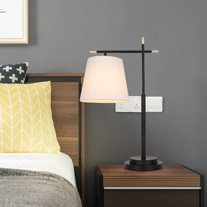 Modern Black Nightstand Lamp: 1-Head Bedroom Table Light With Fabric Shade