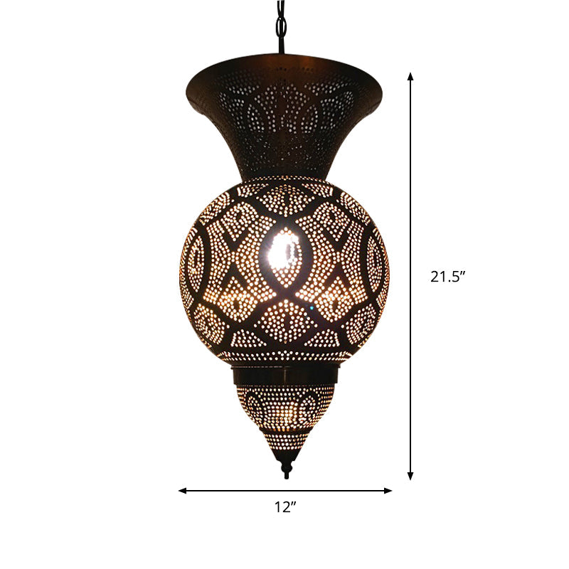 Metal Brass Hanging Lamp Arab Pendant Ceiling Light - Oval/Spot/Double Ring Pattern 1-Head