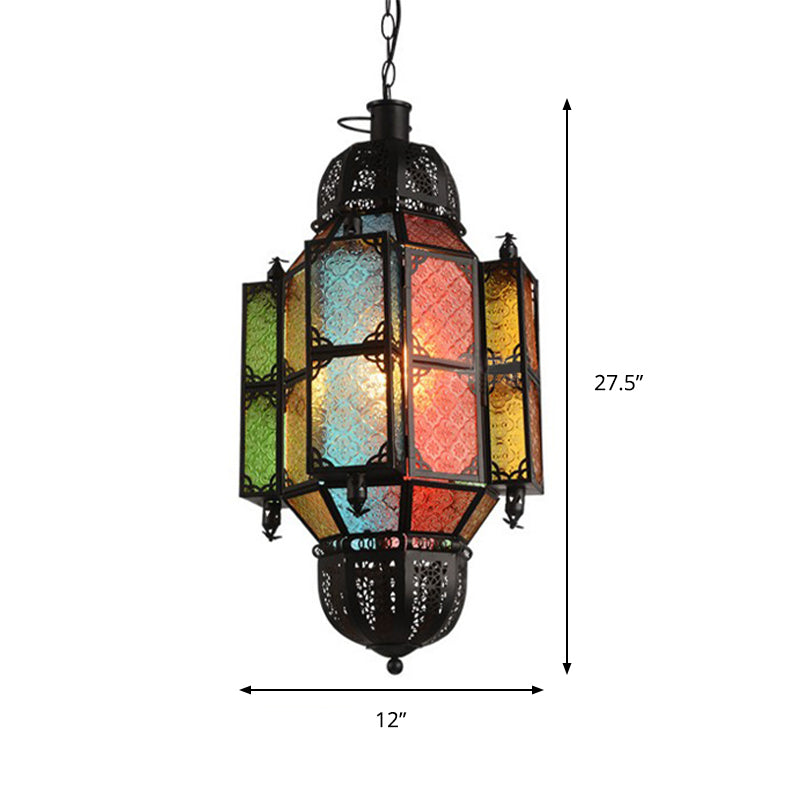 Antiqued Bar Pendant Lamp With Lantern Glass Shade - Black
