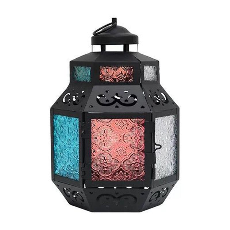 Turkish Style Black Metal Desk Lamp With Colorful Textured Glass Shade