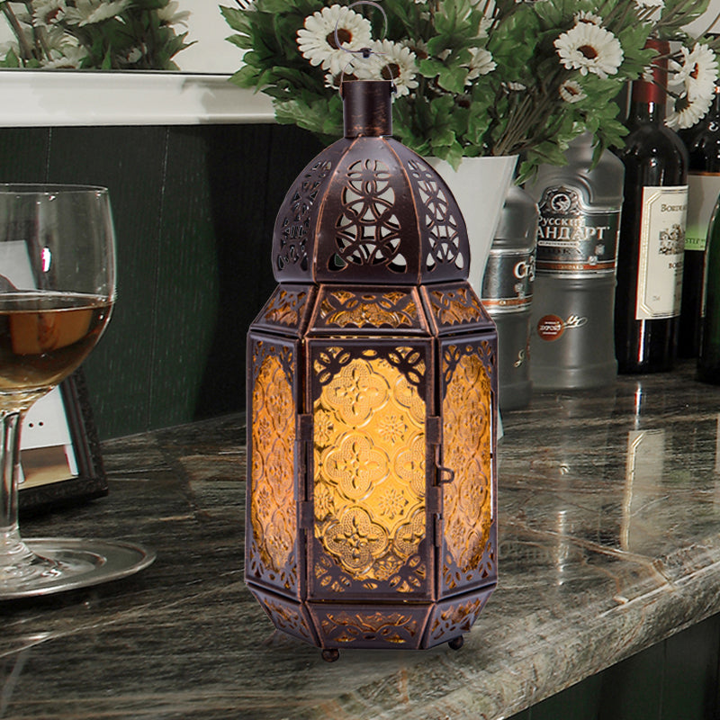 Vintage Metal Table Lamp With Lantern Design - 1-Light Coffee Shop Desk Lighting In Rust Finish And