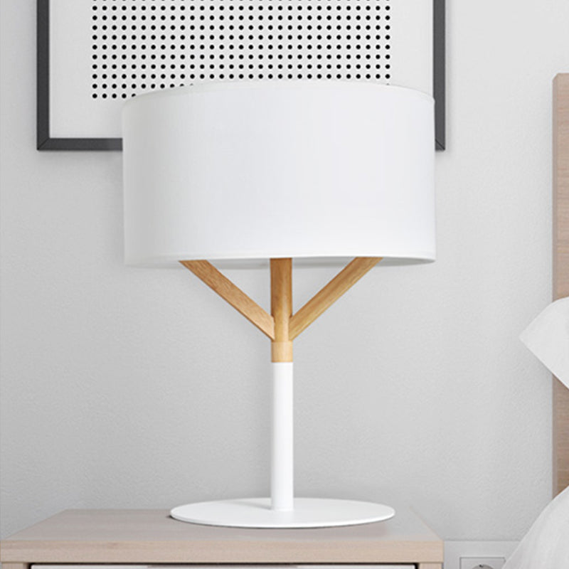 Modernist Fabric Table Lamp: Straight Sided Shade With White Reading Light - 1 Bulb