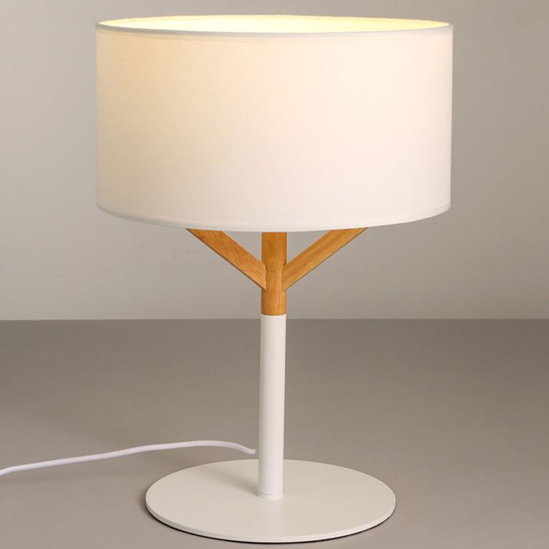 Modernist Fabric Table Lamp: Straight Sided Shade With White Reading Light - 1 Bulb