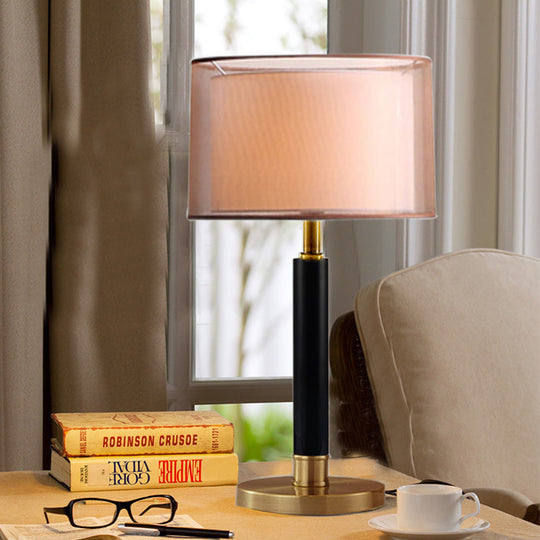 Modernist Gold Desk Lamp With Fabric Shade - Compact 1-Bulb Task Lighting For Living Room