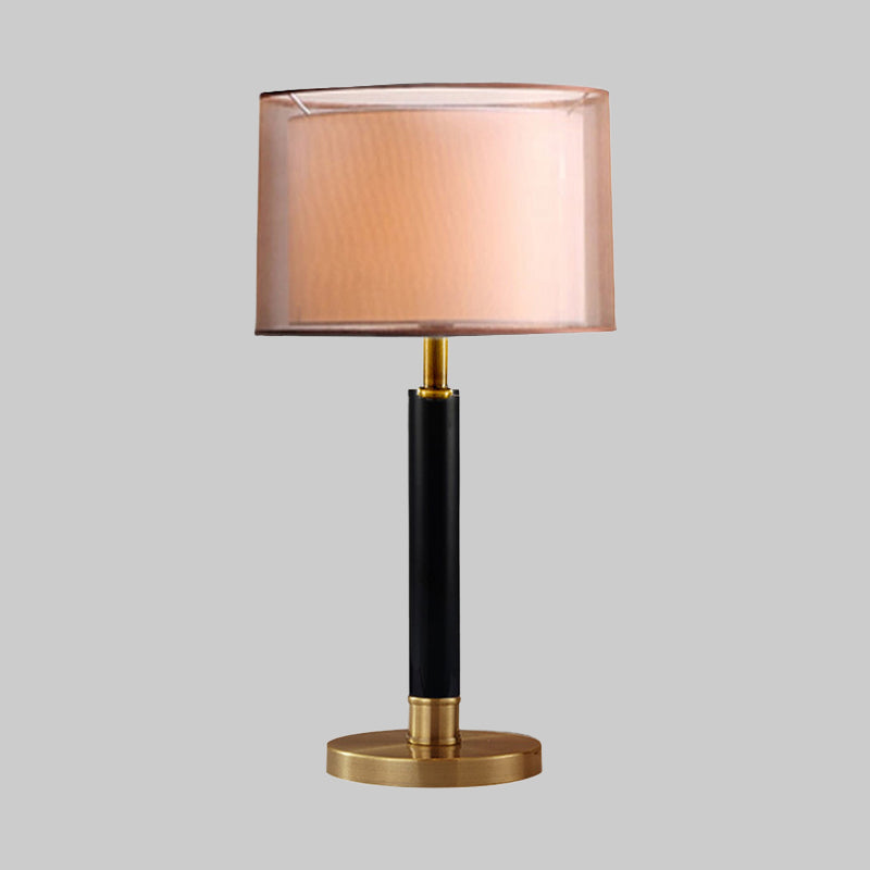 Modernist Gold Desk Lamp With Fabric Shade - Compact 1-Bulb Task Lighting For Living Room