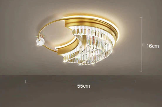 Modern Light Luxury Living Room Bedroom Crystal Copper Ceiling Lamp Large