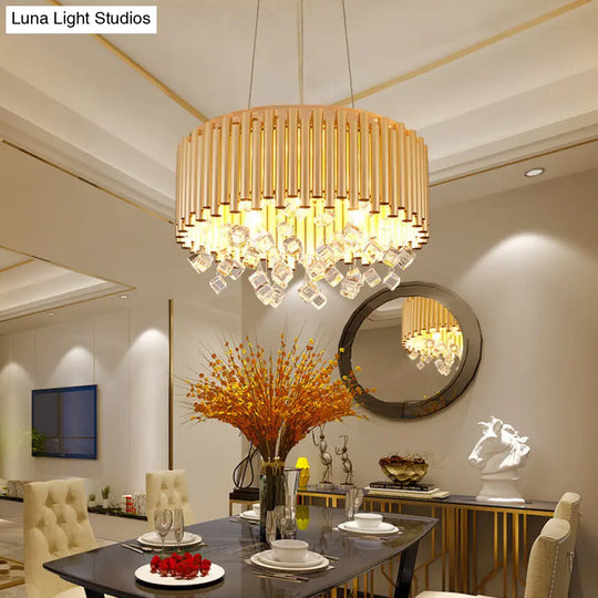 Modern Metal Chandelier Drum Pendant Light With Crystal Accent - Gold 4/5-Light 16/19.5 Width / 16