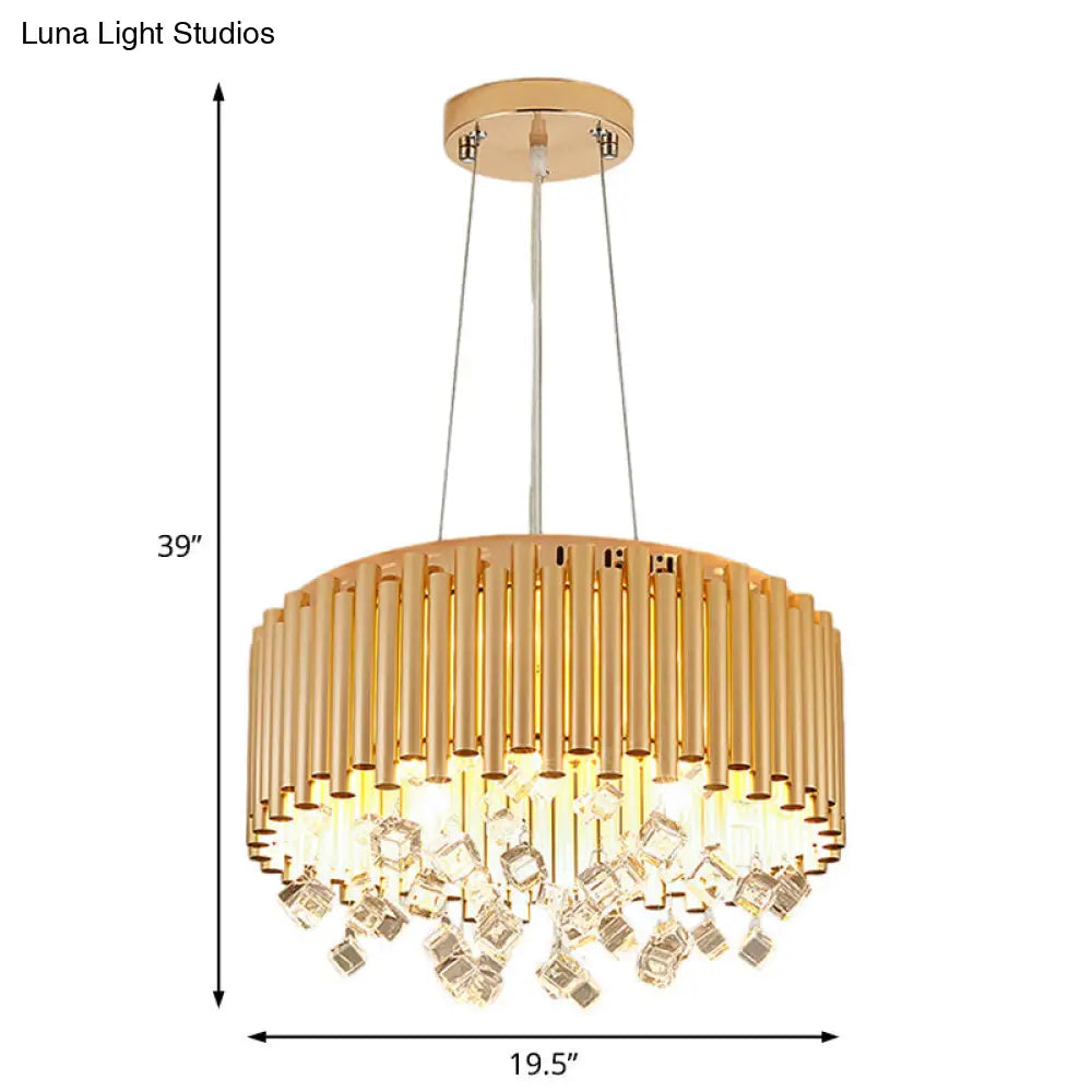 Modern Metal Chandelier Drum Pendant Light With Crystal Accent - Gold 4/5-Light 16/19.5 Width