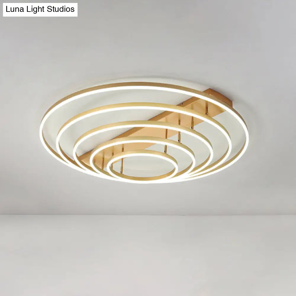 4/5-Tier Tapered Rotating Ceiling Lamp - Modern Metallic Gold Hoop Led Semi Flush Mount In