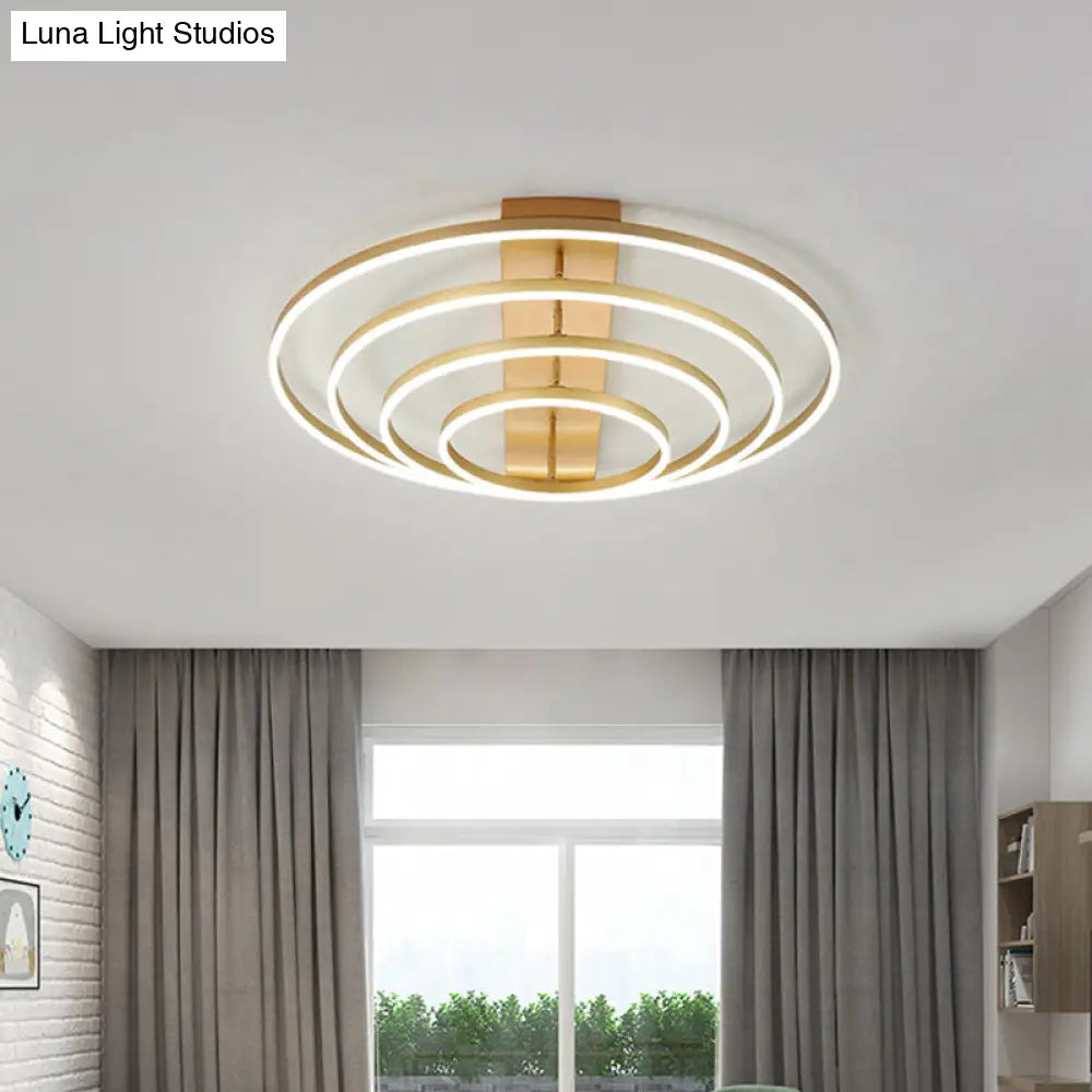 4/5-Tier Tapered Rotating Ceiling Lamp - Modern Metallic Gold Hoop Led Semi Flush Mount In