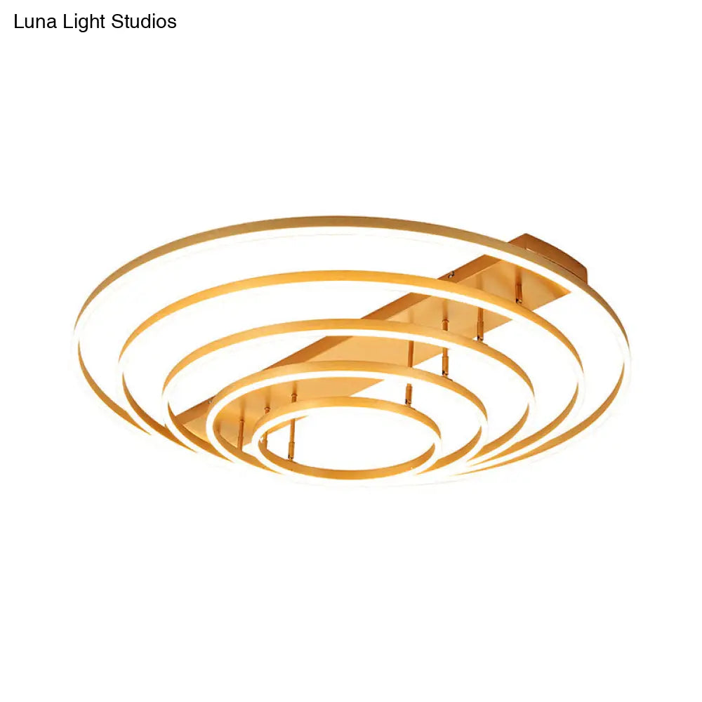 4/5-Tier Tapered Rotating Ceiling Lamp - Modern Metallic Gold Hoop Led Semi Flush Mount In