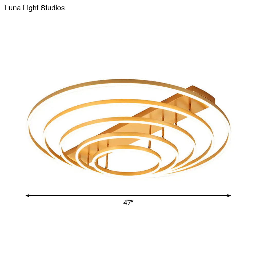 4/5-Tier Tapered Rotating Ceiling Lamp - Modern Metallic Gold Hoop Led Semi Flush Mount In