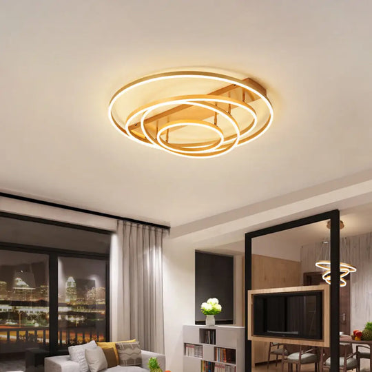 4/5-Tier Tapered Rotating Ceiling Lamp - Modern Metallic Gold Hoop Led Semi Flush Mount In