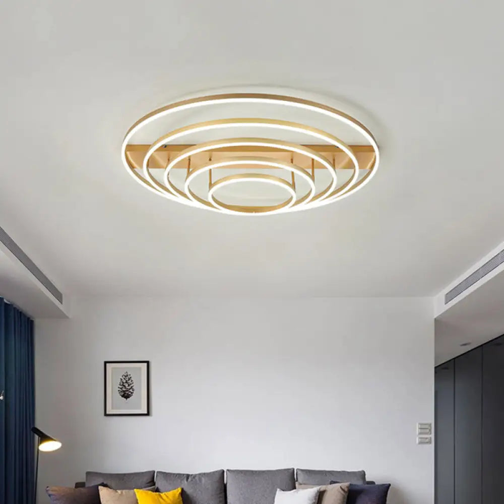 4/5-Tier Tapered Rotating Ceiling Lamp - Modern Metallic Gold Hoop Led Semi Flush Mount In