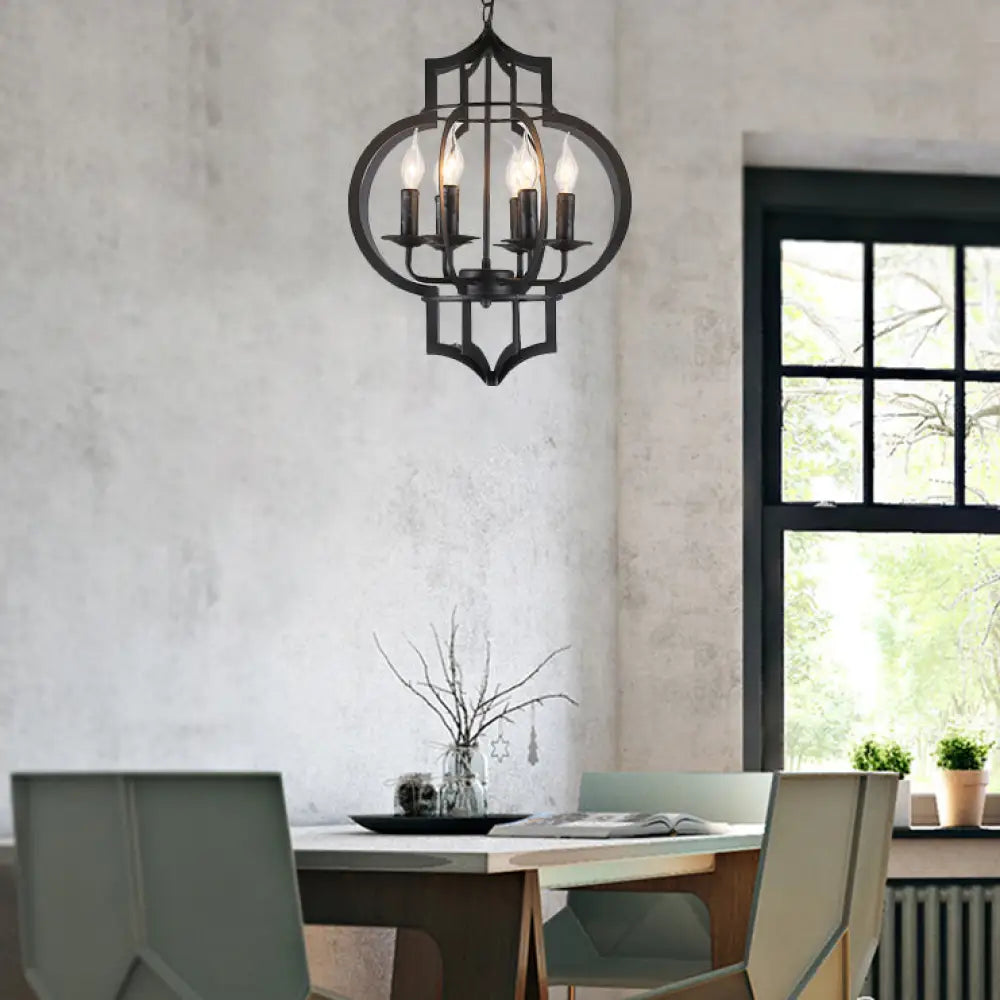 4/6 Bulbs Vintage Style Lantern Cage Chandelier Light In Black - Wrought Iron Medium Hanging Lamp 6