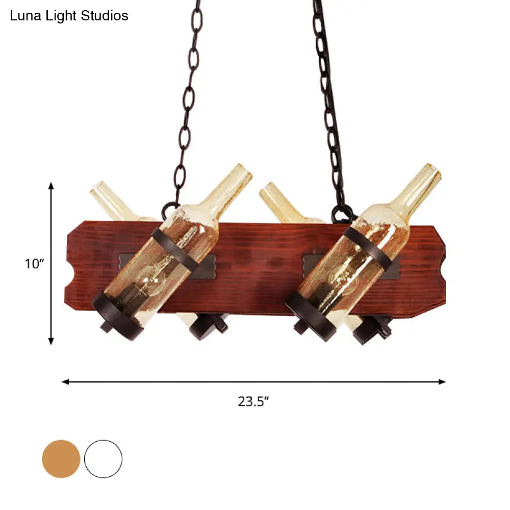 4/6-Head Island Lamp: Frosted White/Amber Glass Suspended Lighting With Brown Wood Arm