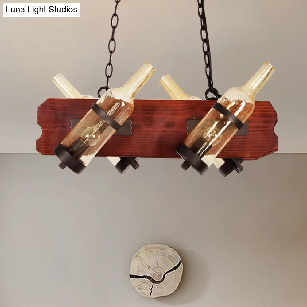 4/6-Head Island Lamp: Frosted White/Amber Glass Suspended Lighting With Brown Wood Arm