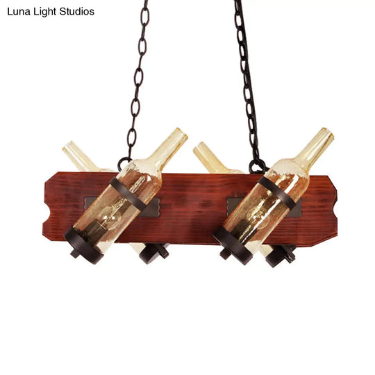 4/6-Head Island Lamp: Frosted White/Amber Glass Suspended Lighting With Brown Wood Arm