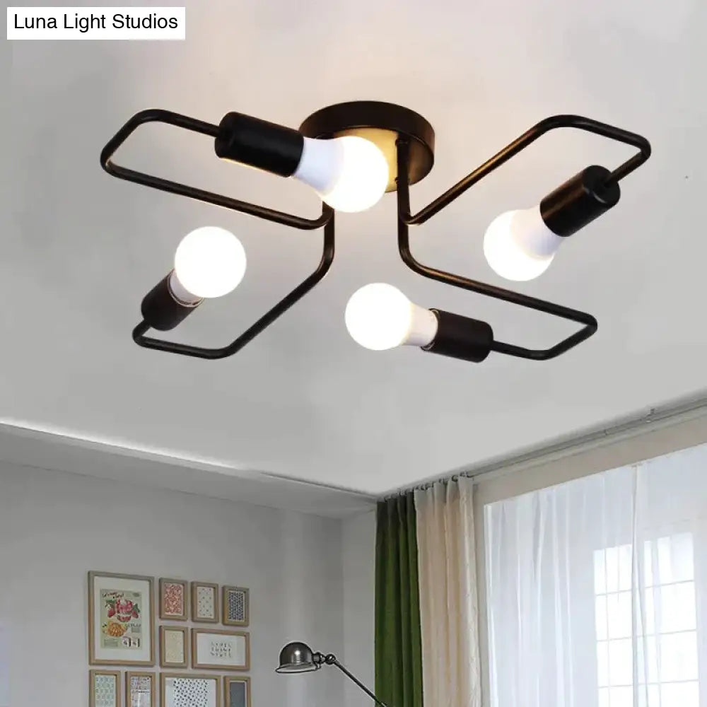 4/6 Light Retro Wrought Iron Ceiling Lights Bedroom/Dining Room Vintage Black Lamp Fixture E27