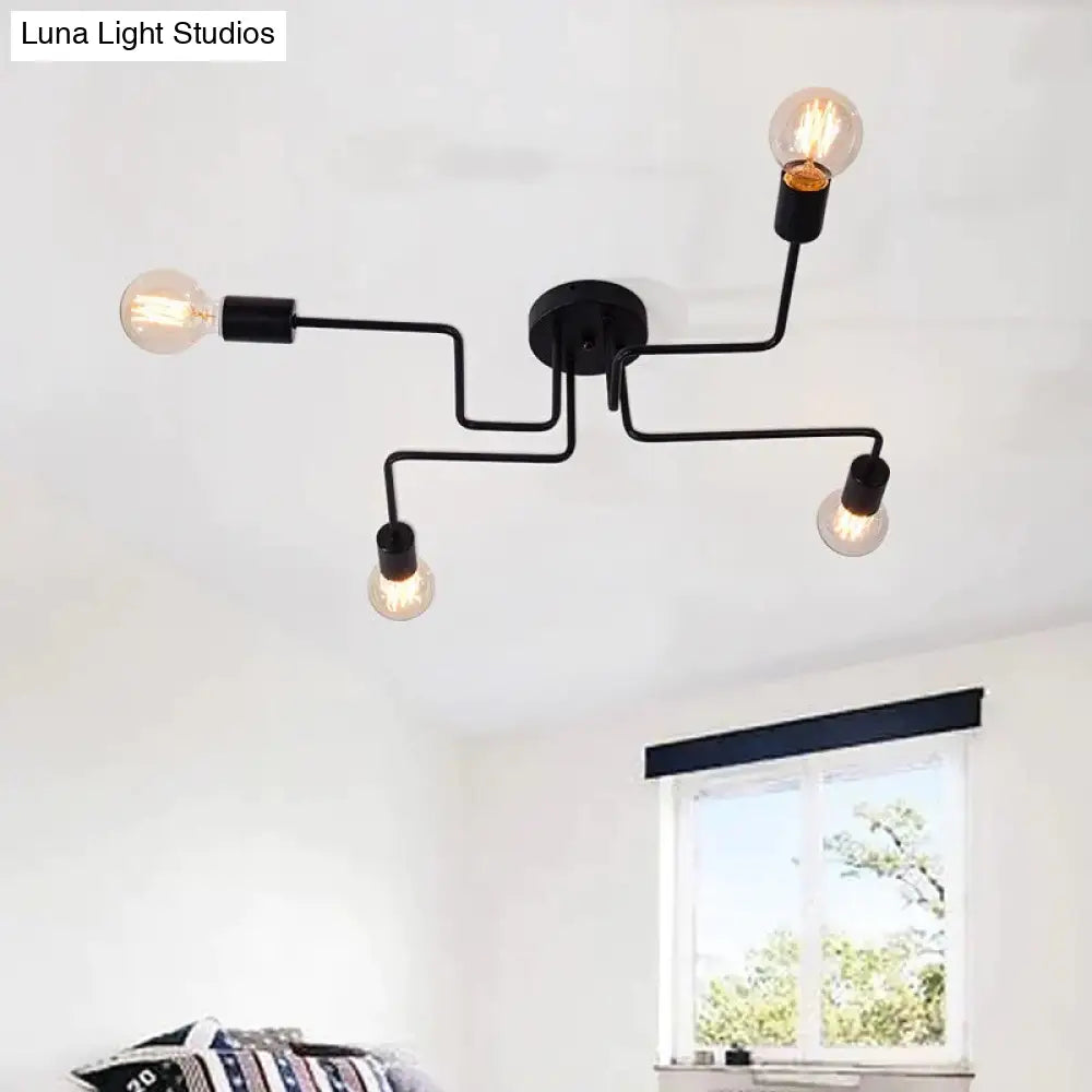 4/6 Light Retro Wrought Iron Ceiling Lights Bedroom/Dining Room Vintage Black Lamp Fixture E27