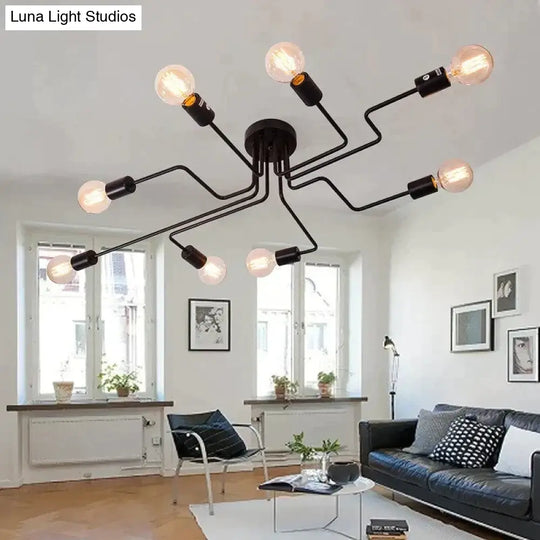 4/6 Light Retro Wrought Iron Ceiling Lights Bedroom/Dining Room Vintage Black Lamp Fixture E27