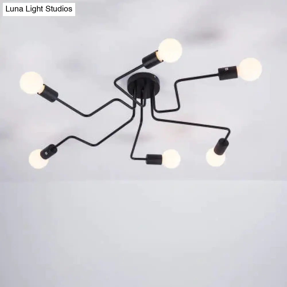 4/6 Light Retro Wrought Iron Ceiling Lights Bedroom/Dining Room Vintage Black Lamp Fixture E27