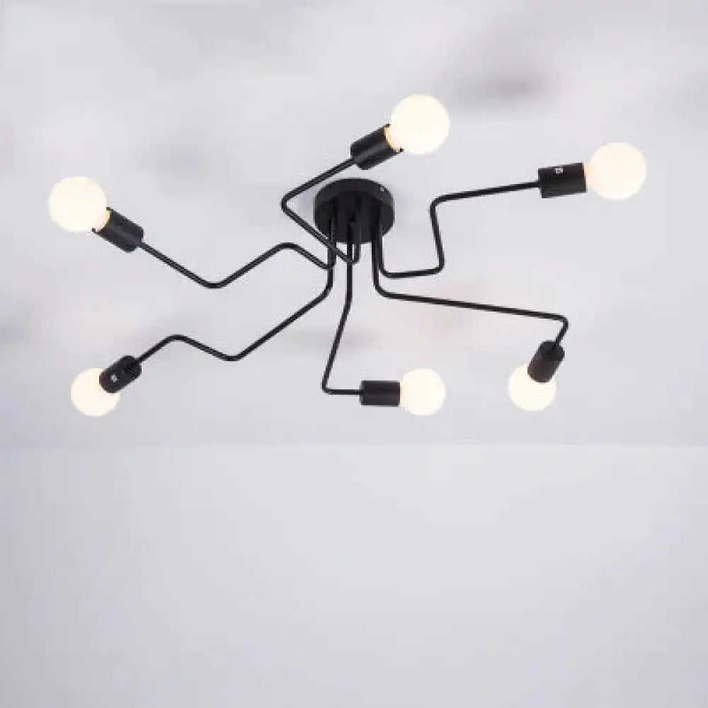 4/6 Light Retro Wrought Iron Ceiling Lights Bedroom/Dining Room Vintage Black Lamp Fixture E27