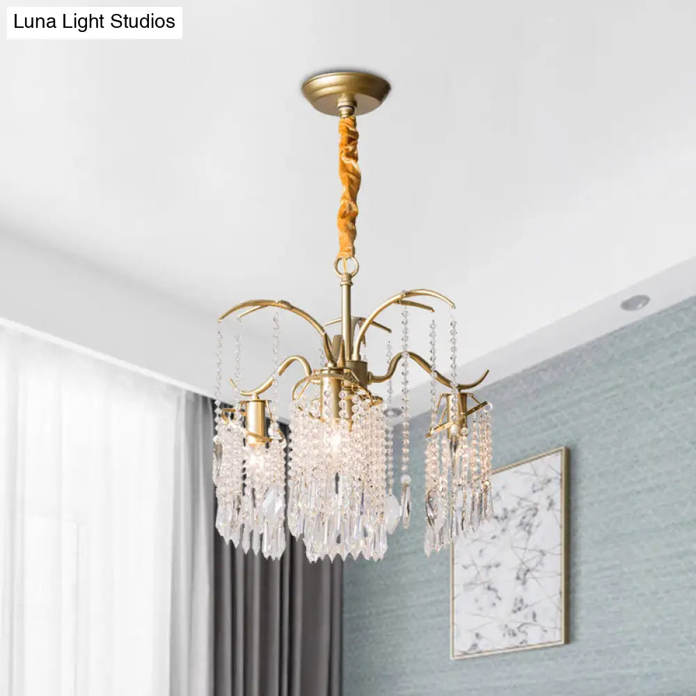 Post Modern Windbell Crystal Bead Suspension Pendant Light - Gold (4 Bulb Chandelier)