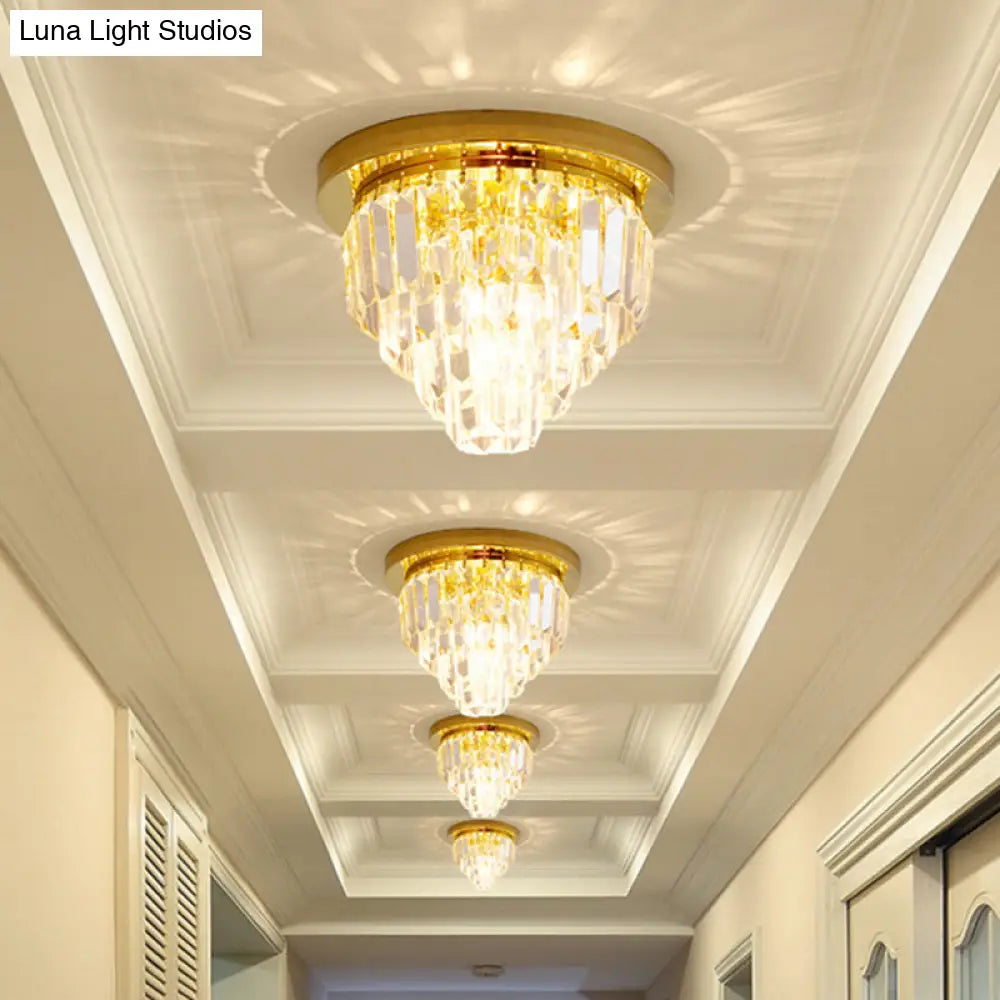 4 Bulbs Tapered Gold Crystal Flushmount Ceiling Light - Traditional Flush Lighting