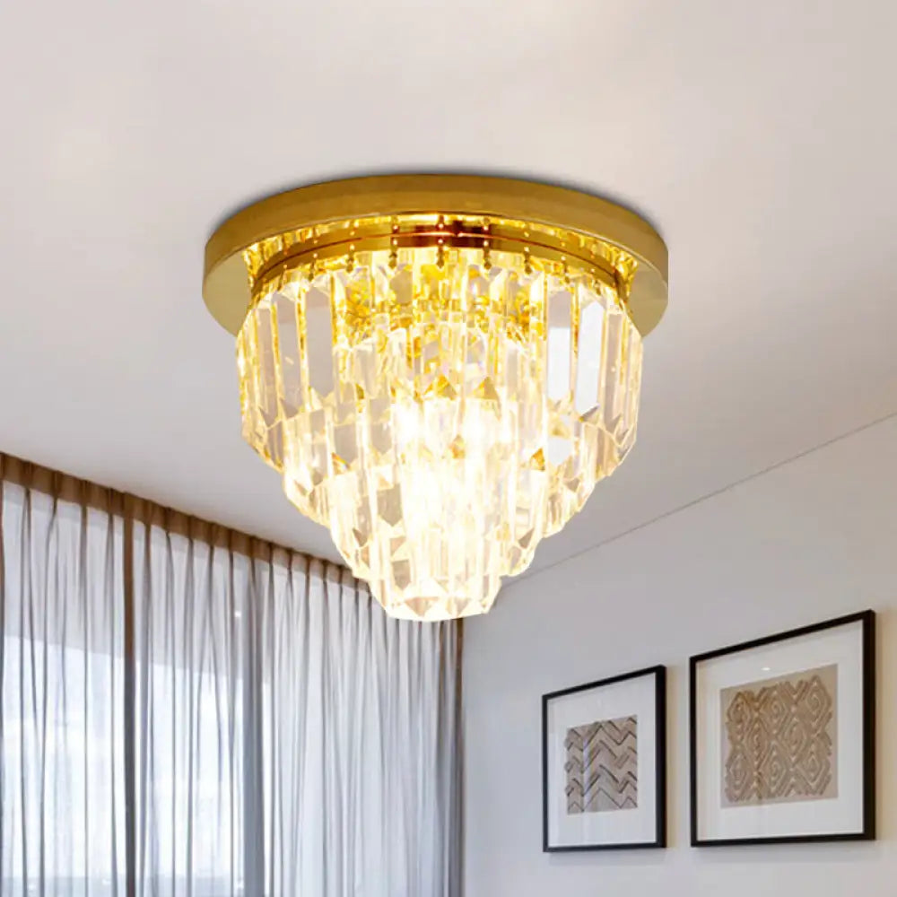 4 Bulbs Tapered Gold Crystal Flushmount Ceiling Light - Traditional Flush Lighting