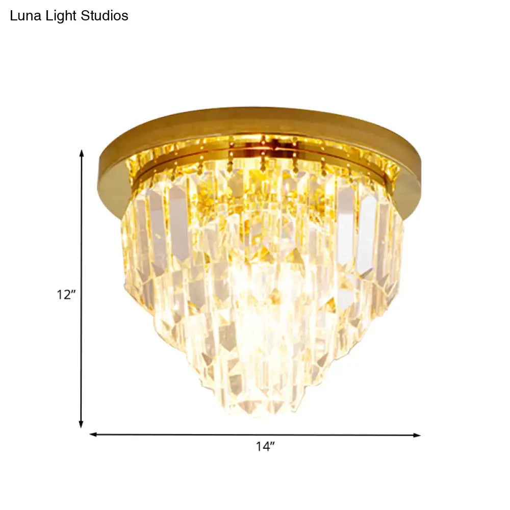 4 Bulbs Tapered Gold Crystal Flushmount Ceiling Light - Traditional Flush Lighting