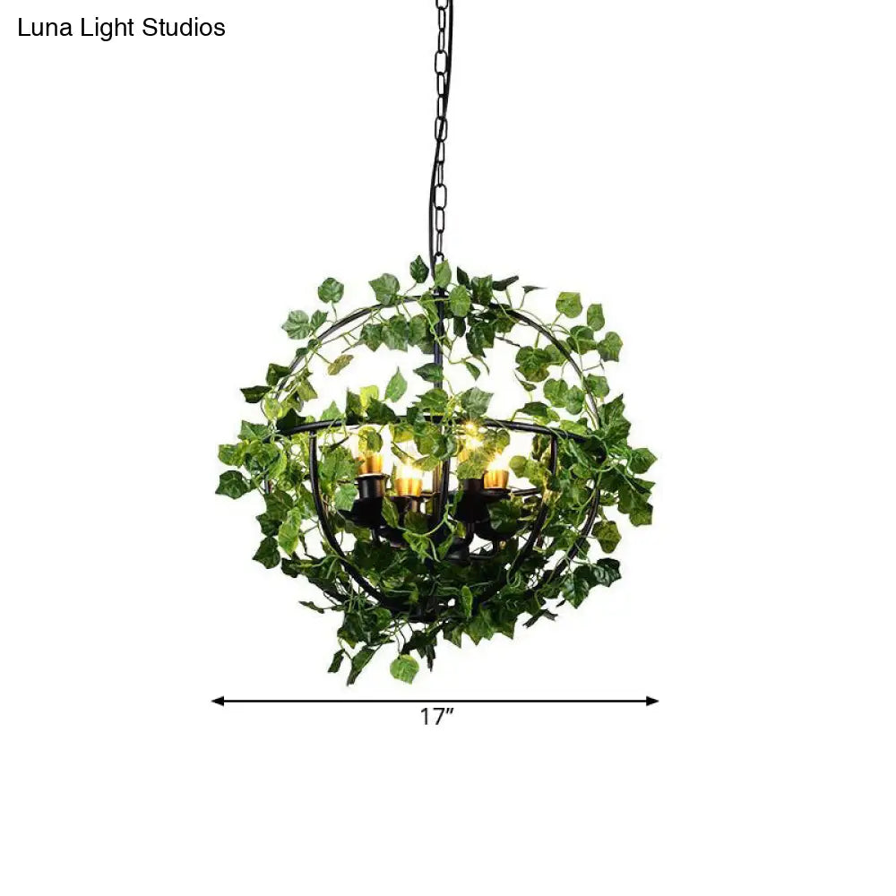 Rustic Plant Pendant Chandelier With Hanging Basket Black Iron Cage