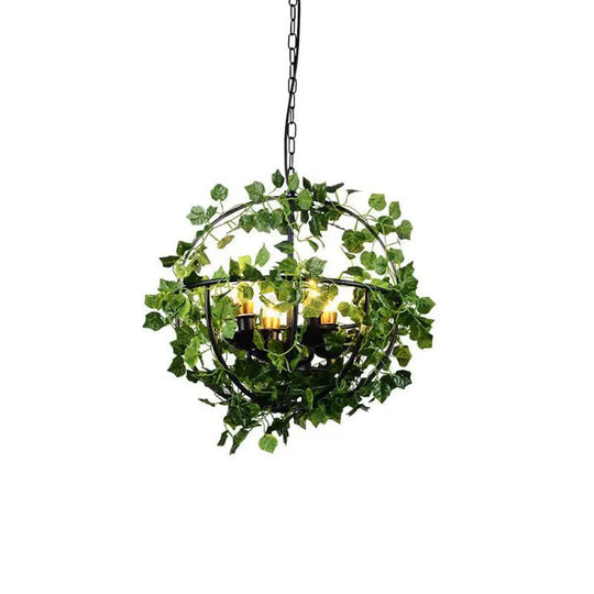 4-Head Plant Pendant Chandelier With Basket/Bowl Iron Cage - Black Ideal For Rural Restaurants / A