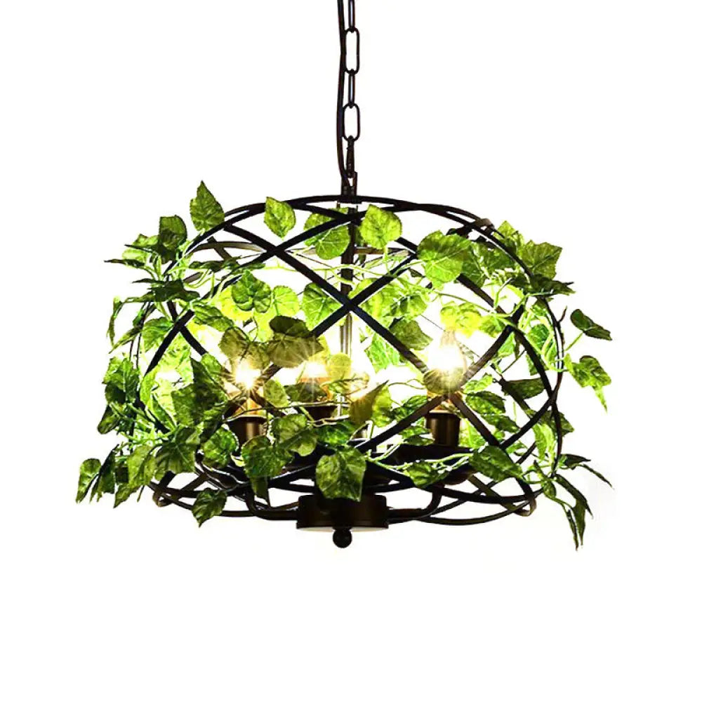 4-Head Plant Pendant Chandelier With Basket/Bowl Iron Cage - Black Ideal For Rural Restaurants / B