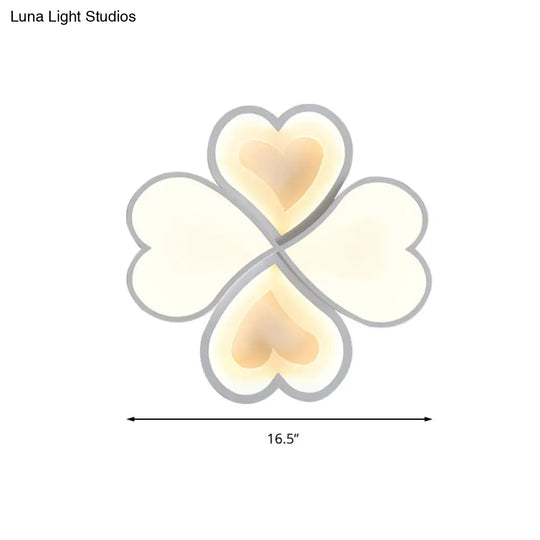 4-Heart Ceiling Light: Romantic Led Mount For Hallway - White Acrylic & Metal