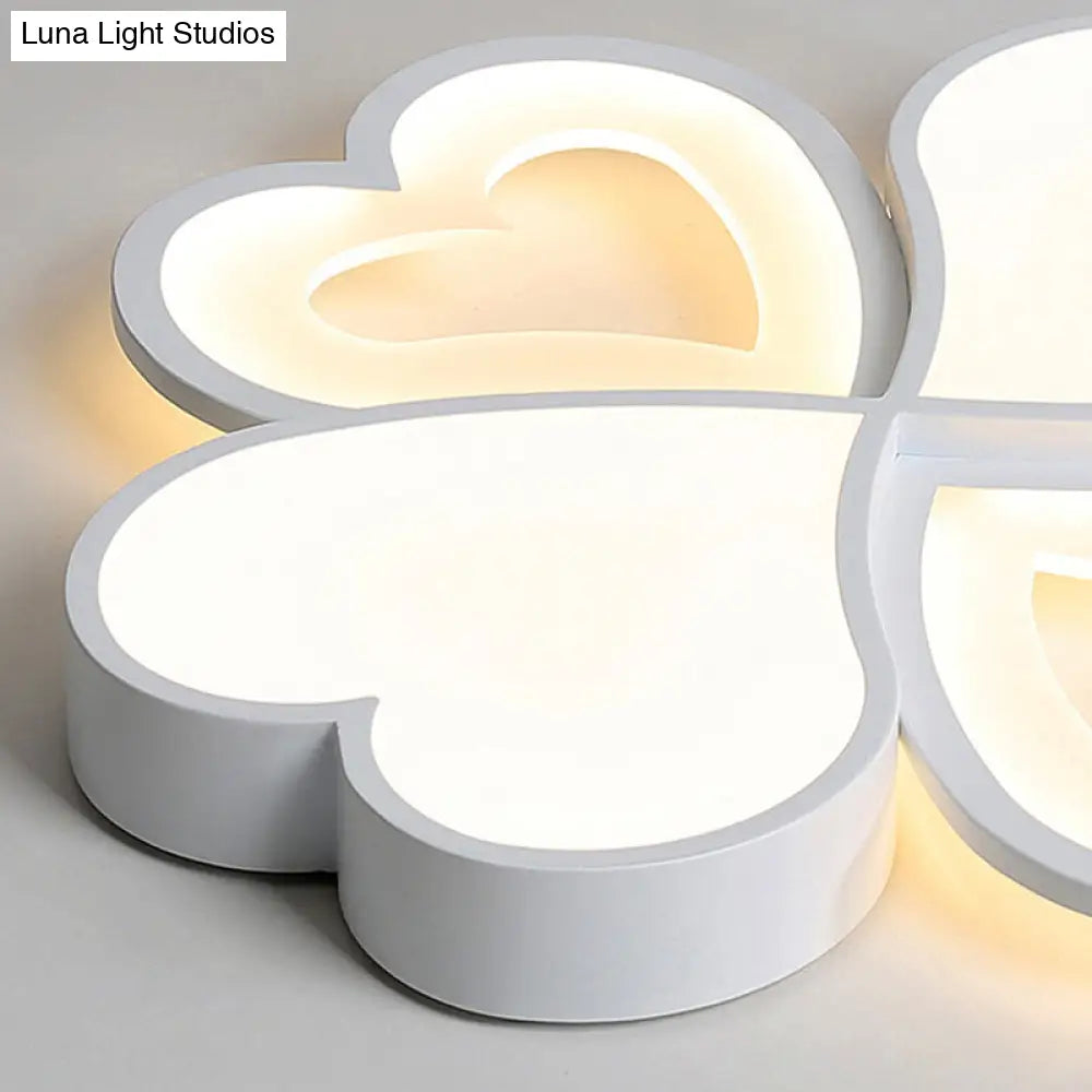 4-Heart Ceiling Light: Romantic Led Mount For Hallway - White Acrylic & Metal