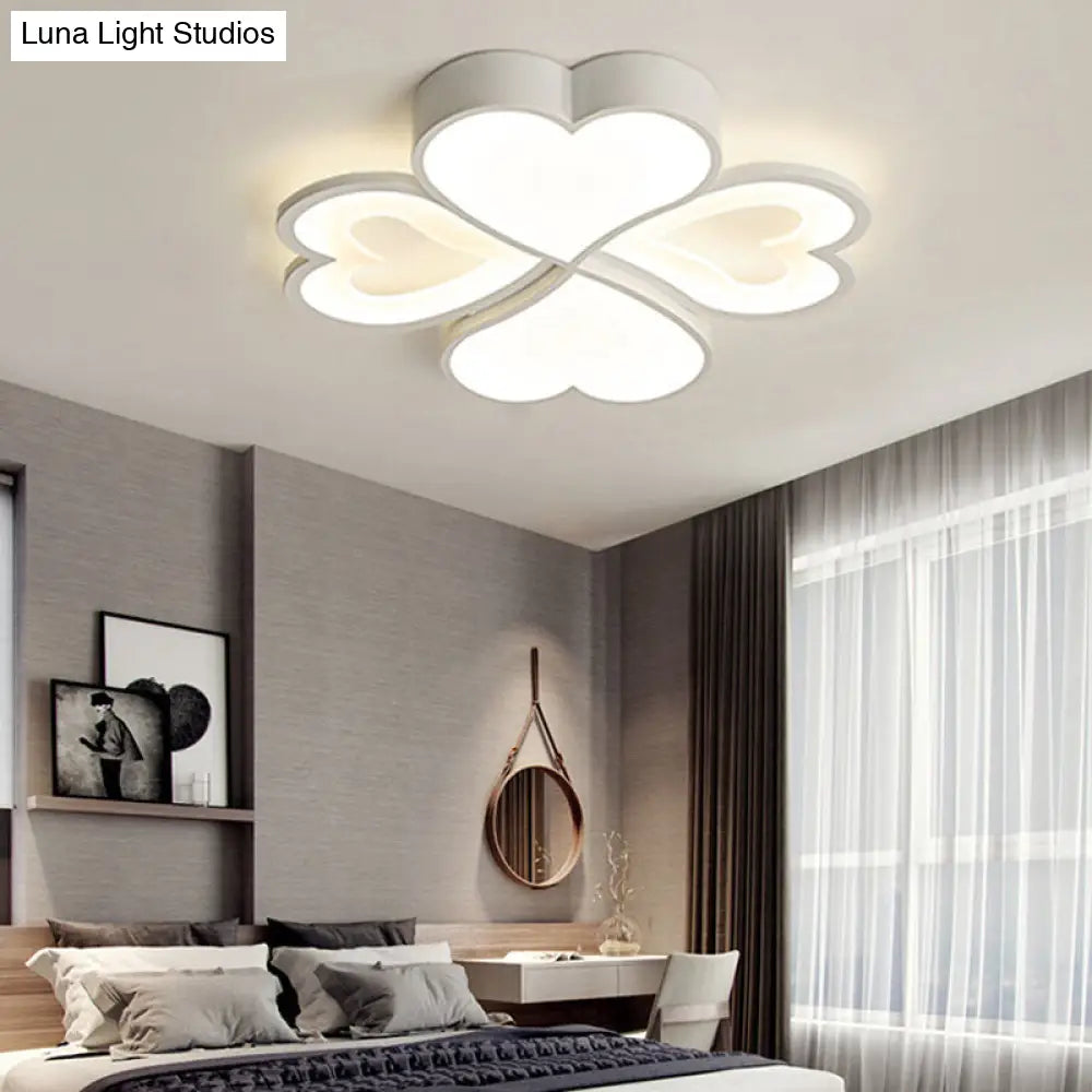 4-Heart Ceiling Light: Romantic Led Mount For Hallway - White Acrylic & Metal / 16.5 Warm