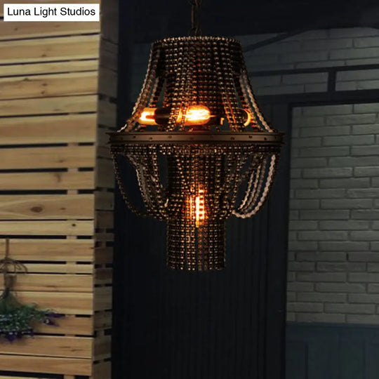 Iron Black Chandelier Pendant: 4-Light Industrial Ceiling Light Fixture With Bike Chain Design