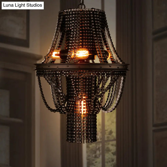 Iron Black Chandelier Pendant: 4-Light Industrial Ceiling Light Fixture With Bike Chain Design