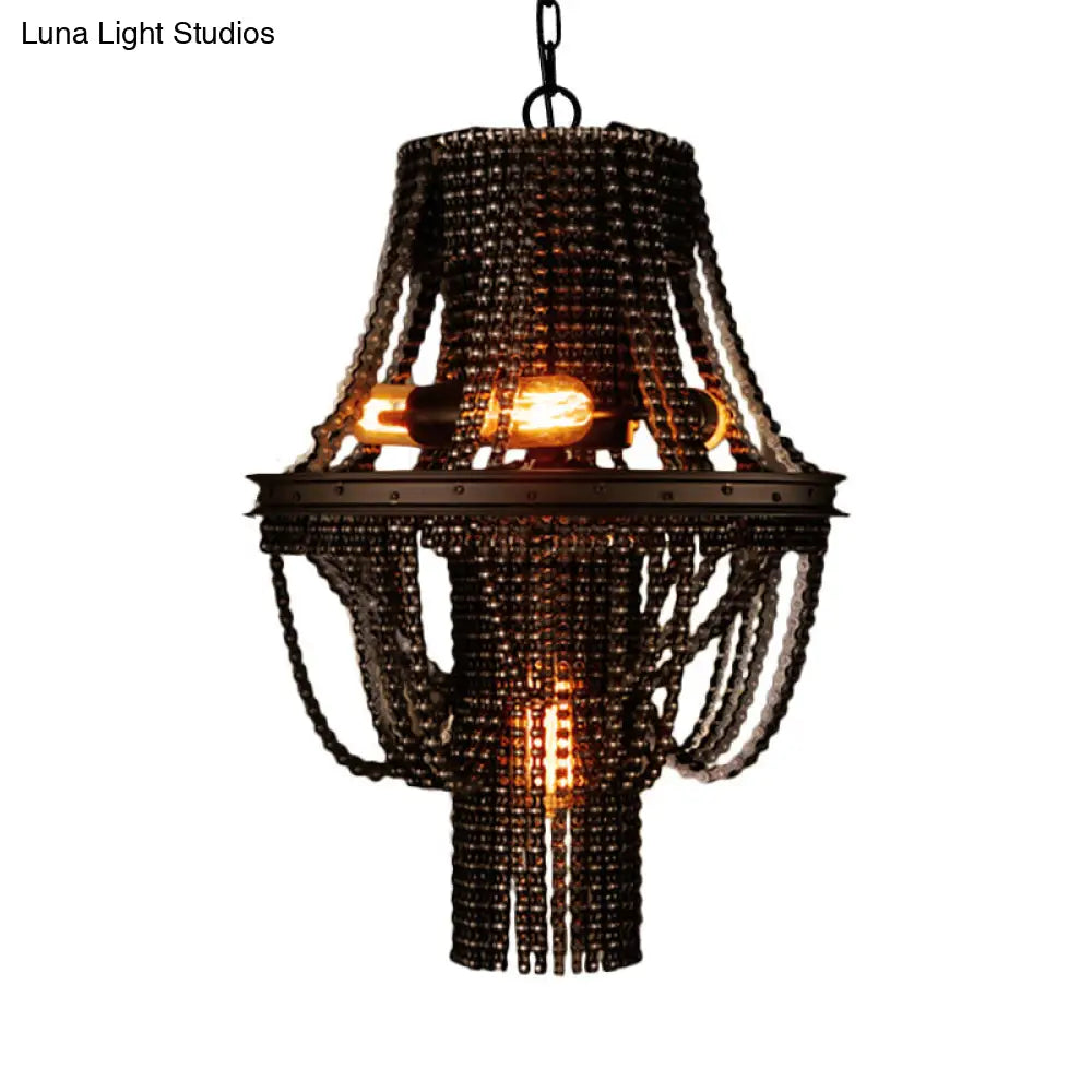 Iron Black Chandelier Pendant: 4-Light Industrial Ceiling Light Fixture With Bike Chain Design