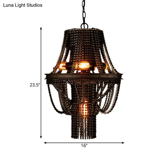 Iron Black Chandelier Pendant: 4-Light Industrial Ceiling Light Fixture With Bike Chain Design