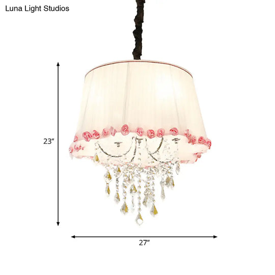 4-Light Tapered Chandelier Lamp: Modern Fabric Pendant Light With Clear Crystal Beads In White And