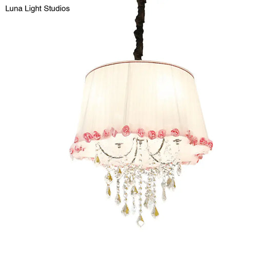 4-Light Tapered Chandelier Lamp: Modern Fabric Pendant Light With Clear Crystal Beads In White And