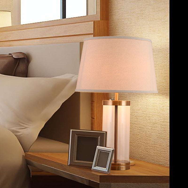 Contemporary White Tapered Drum Task Lighting For Reading - 1 Head Book Light