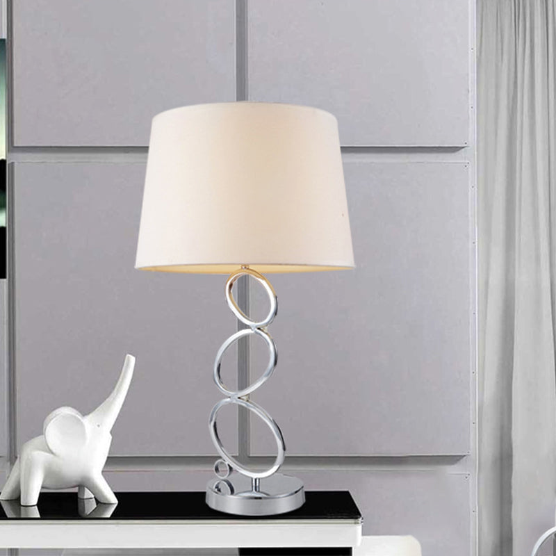 Modern Fabric Barrel Desk Light: White Task Lamp With Silver Metal Base