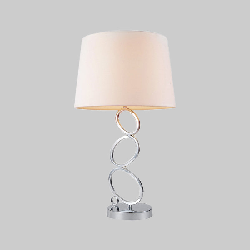 Modern Fabric Barrel Desk Light: White Task Lamp With Silver Metal Base