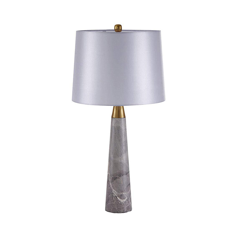 Modern Shaded Nightstand Lamp - 1 Head White Fabric Task Lighting With Grey Cone Marble Base